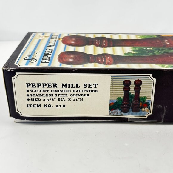 SMC Salt Shaker & Pepper Mill Grinder set 11" Vintage Walnut Brown Wood New Box - Picture 10 of 11